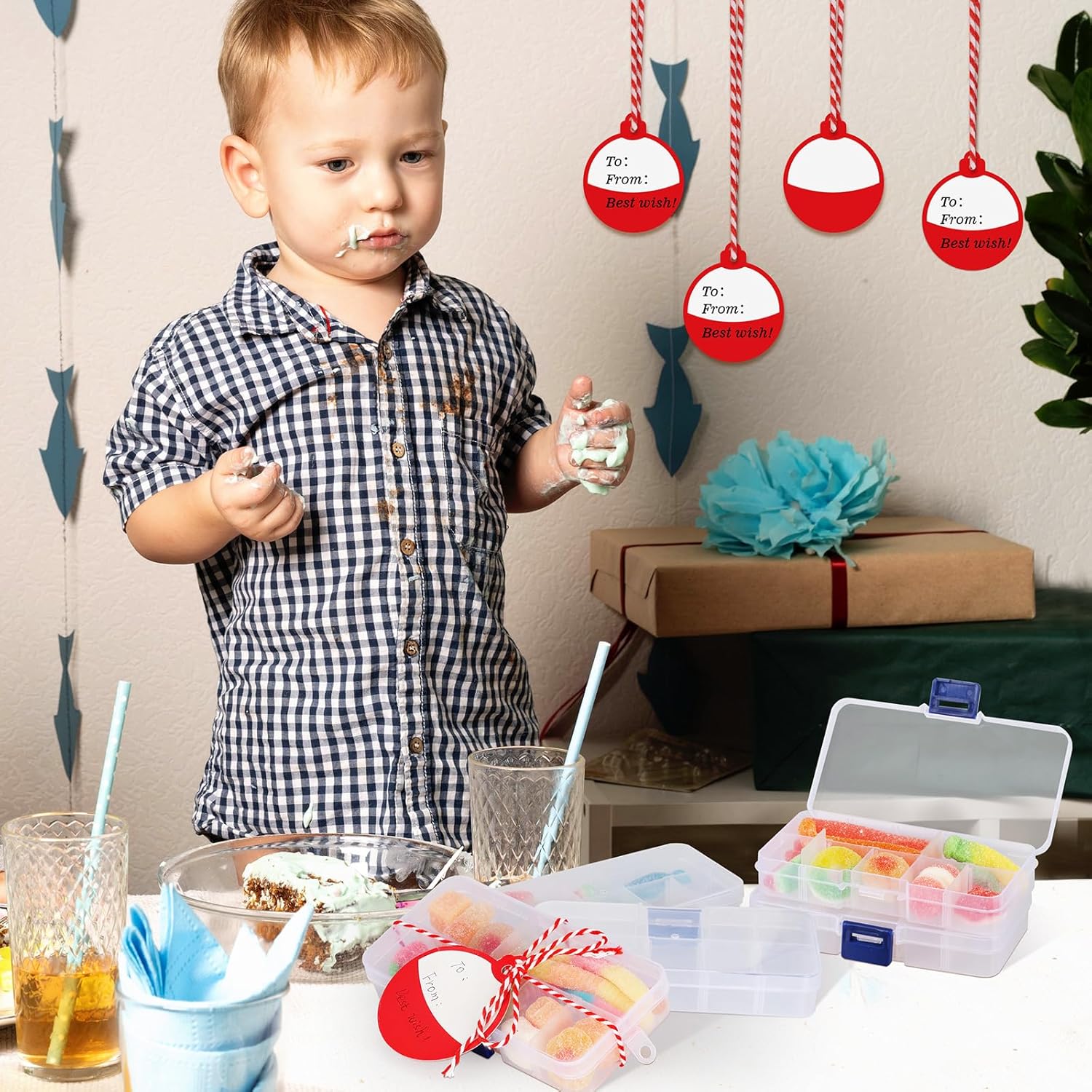 25 Pcs Fishing Candy Tackle Boxes Party Favors Small Tackle Box with Fishing Bobber Cards for Fishing Theme Decorations (25) - Image 5