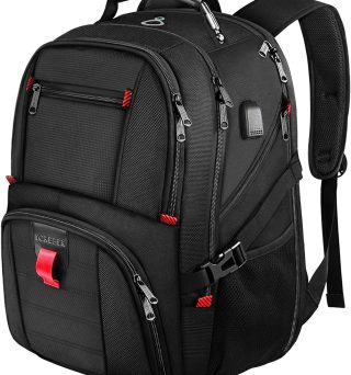 YOREPEK Travel Backpack, Extra Large 50L Laptop Backpacks for Men Women, Water Resistant College Backpacks Airline Approved Business Work Bag with USB Charging Port Fits 17 Inch Computer, Black